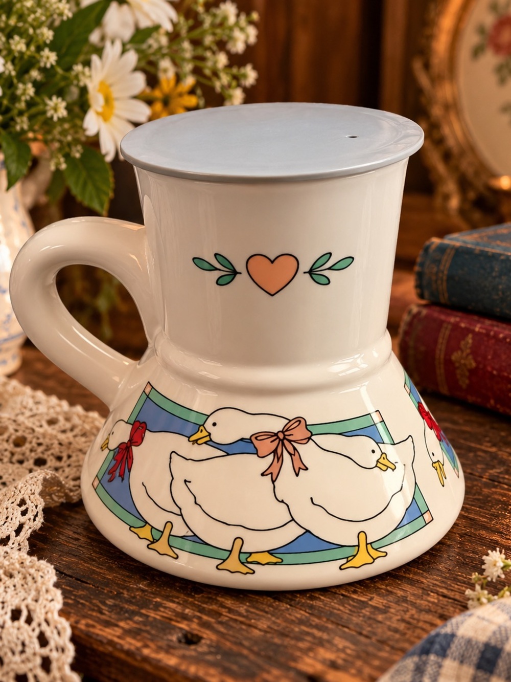 Vintage 1980s Country Goose Ceramic Mug Lid Grandmacore Cottagecore Farmhouse